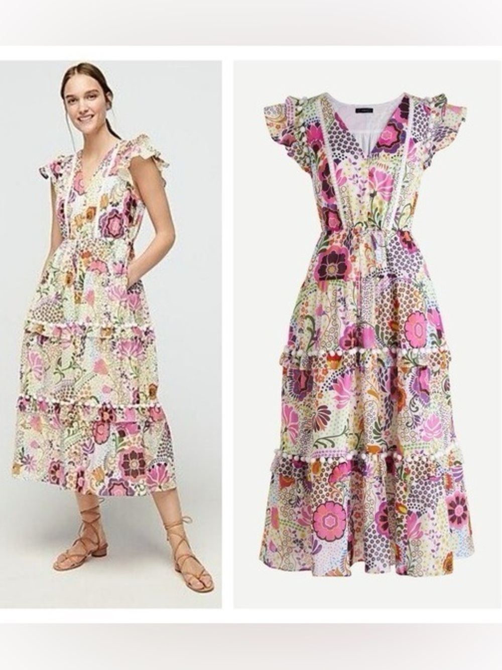 J. Crew J Crew Pom-pom dress in Ratti retro floral maxi long colorful size 2